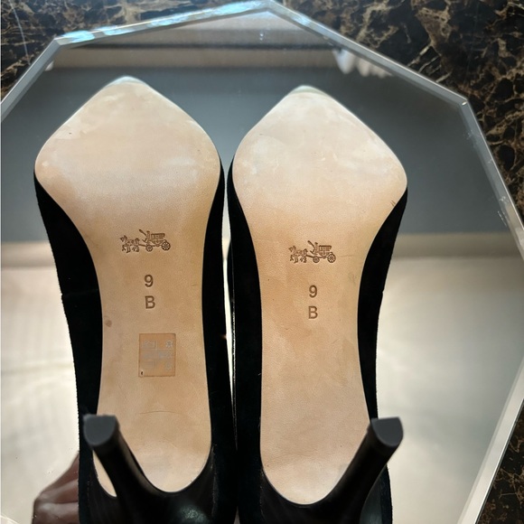 Coach black suede studded 3.5” heels, used in excellent condition. Size 9b - Picture 2 of 2